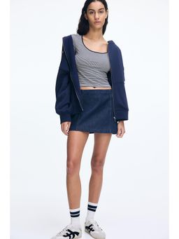 H&M - Women Blue Cropped Scoop-Neck T-Shirt