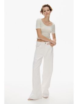 H&M - Women Beige Cropped Scoop-Neck T-Shirt