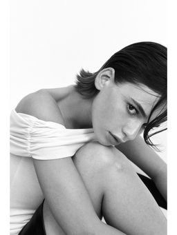 H&M - Women Beige Gathe Off-The-Shoulder Top