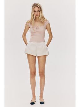 H&M - Women Pink Gathe Cap-Sleeved Top