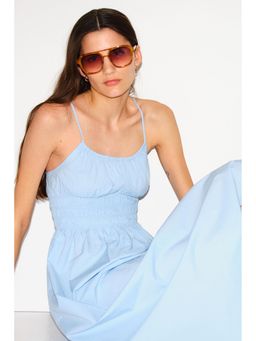 H&M - Women Blue Smock-Detail Poplin Dress