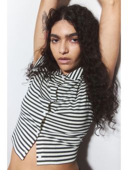 H&M - Women Black Ribbed Short-Sleeved Shirt