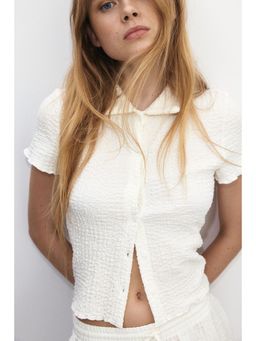 H&M - Women White Crinkled Short-Sleeved Shirt