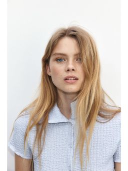 H&M - Women Blue Crinkled Short-Sleeved Shirt