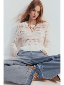 H&M - Women White Pointelle-Knit Peplum Jumper