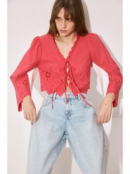 H&M - Women Pink Broderie Anglaise Cotton Blouse