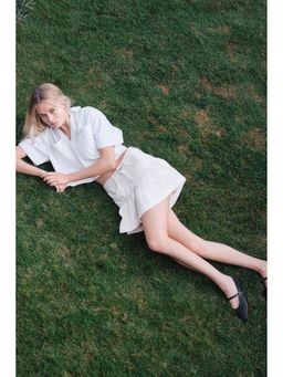 H&M - Women White Cropped Denim Shirt