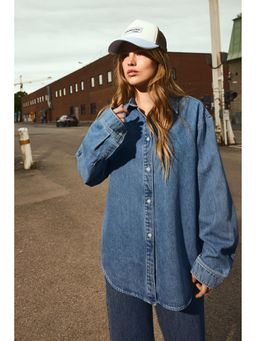 H&M - Women Blue Oversized Denim Shirt