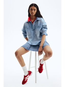 H&M - Women Blue Oversized Popover Denim Shirt