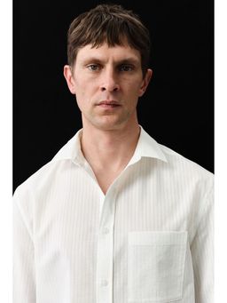 H&M - Men White Regular Fit Lyocell-Blend Shirt