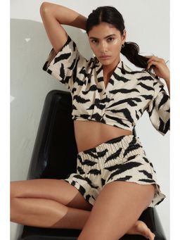 H&M - Women Beige Short Printed Shirt