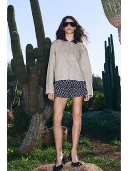 H&M - Women Beige Coated-Collar Twill Jacket