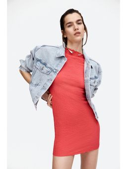 H&M - Women Pink Overlock-Detail Crinkled Dress