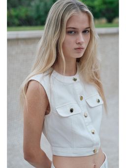 H&M - Women White Cropped Denim Top