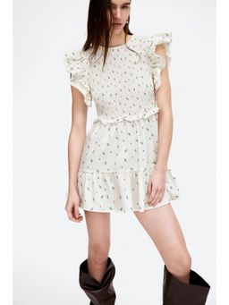 H&M - Women White Flutter-Sleeved Poplin Dress
