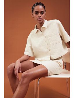 H&M - Women White Oversized Jacquard-Denim Shirt