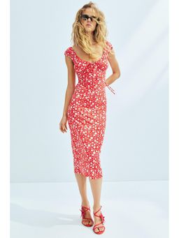 H&M - Women Red Drawstring-Detail Bodycon Dress