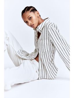 H&M - Women White Gathe Linen-Blend Shirt