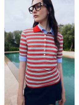 H&M - Women Red Ribbed Polo Shirt