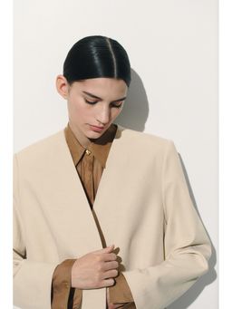 H&M - Women Beige Collarless Blazer