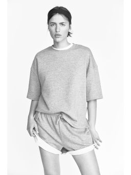 H&M - Women Grey Short-Sleeved Sweatshirt