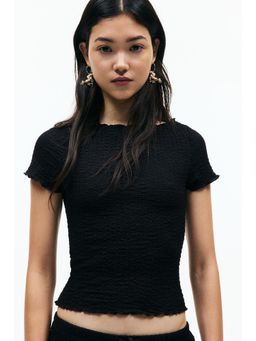 H&M - Women Black Overlock-Detail Crinkled Top
