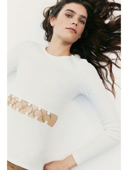 H&M - Women White Ribbed Cut-Out Top