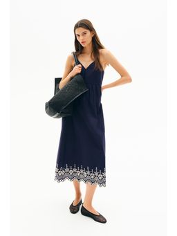 H&M - Women Blue Broderie Anglaise-Detail Dress