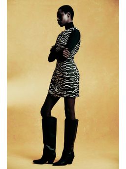 H&M - Women Black Jacquard-Weave Mini Dress