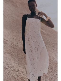 H&M - Women White Tie-Strap Broderie Anglaise Dress