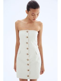 H&M - Women Beige Button-Front Bandeau Dress