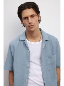 H&M - Men Blue Regular Fit Textu Resort Shirt