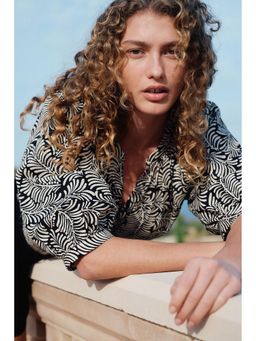 H&M - Women Black Balloon-Sleeved Poplin Blouse