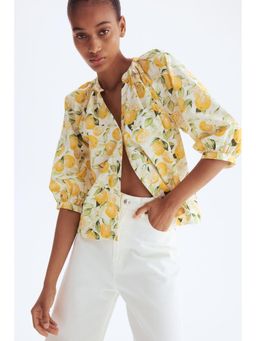 H&M - Women Yellow Balloon-Sleeved Poplin Blouse