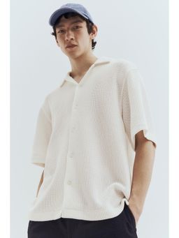 H&M - Men White Loose Fit Ribbed Resort Shirt