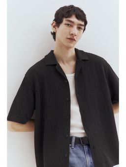H&M - Men Black Loose Fit Ribbed Resort Shirt