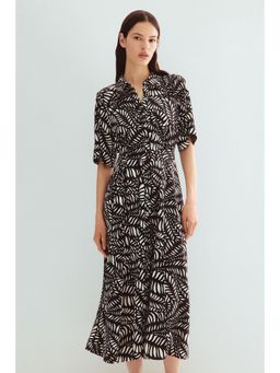 H&M - Women Brown Tie-Belt Shirt Dress