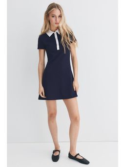 H&M - Women Blue Fla-Skirt Polo Dress