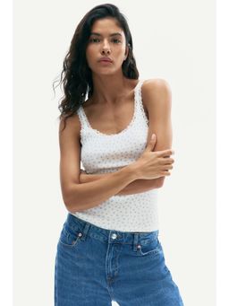 H&M - Women White Lace-Trimmed Vest Top