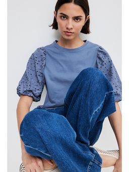 H&M - Women Blue Balloon-Sleeved Top