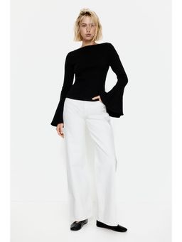 H&M - Women Black Trumpet-Sleeved Ribbed Top