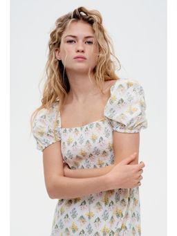 H&M - Women White Puff-Sleeved Cotton Dress