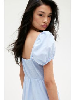 H&M - Women Blue Puff-Sleeved Cotton Dress