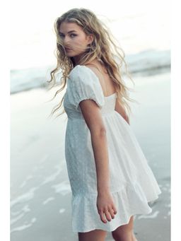 H&M - Women White Puff-Sleeved Dress