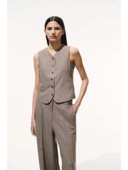 H&M - Women Beige Linen-Blend Suit Waistcoat
