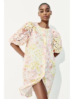 H&M - Women Multi-Color Broderie Anglaise-Sleeved Dress