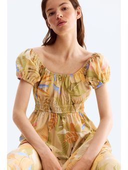 H&M - Women Beige Off-The-Shoulder Poplin Dress