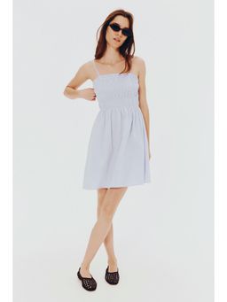 H&M - Women Blue Smocked-Bodice Cotton Dress