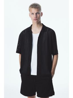 H&M - Men Black Loose Fit Mesh Resort Shirt