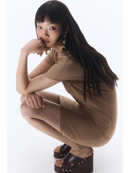 H&M - Women Beige Short-Sleeved Jersey Dress